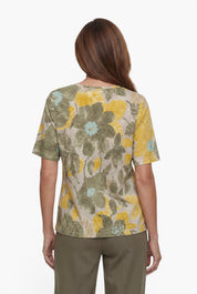 T-Shirt aus Baumwoll-Leinen-Mischgewebe mit Blumenmuster