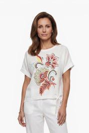Leinen-T-Shirt mit Positionsdruck