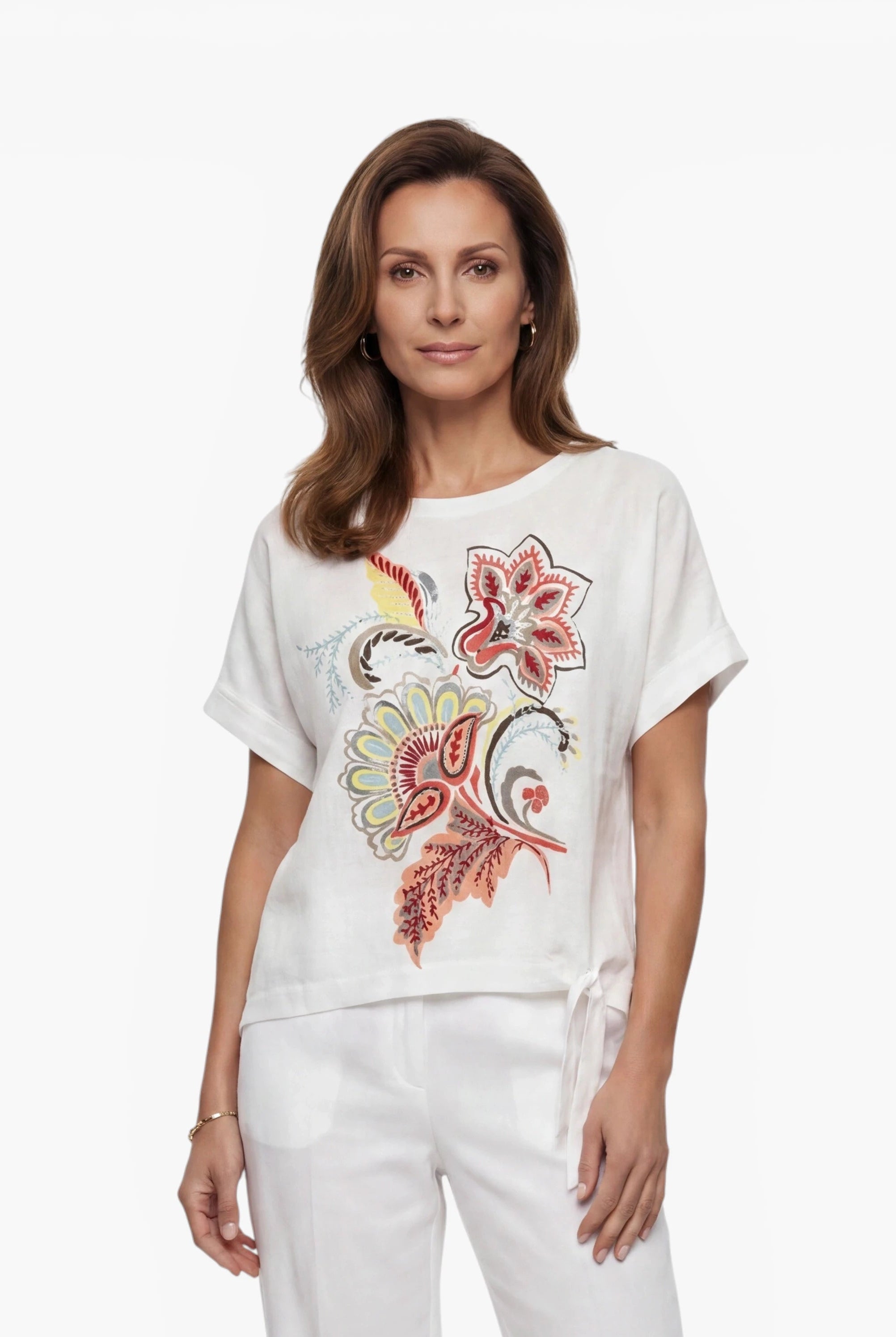 Leinen-T-Shirt mit Positionsdruck