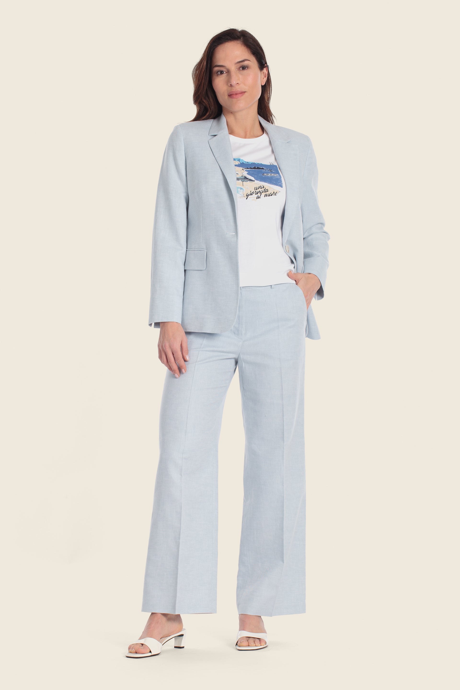 Blazer aus Leinen-Baumwolle mit Ein-Knopf-Verschluss