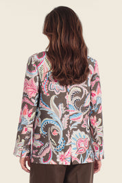 Bedruckter Leinenblazer mit fallendem Revers
