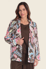 Bedruckter Leinenblazer mit fallendem Revers