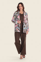 Bedruckter Leinenblazer mit fallendem Revers