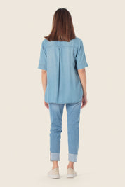 Lyocell-Jeansbluse mit kurzen Ärmeln