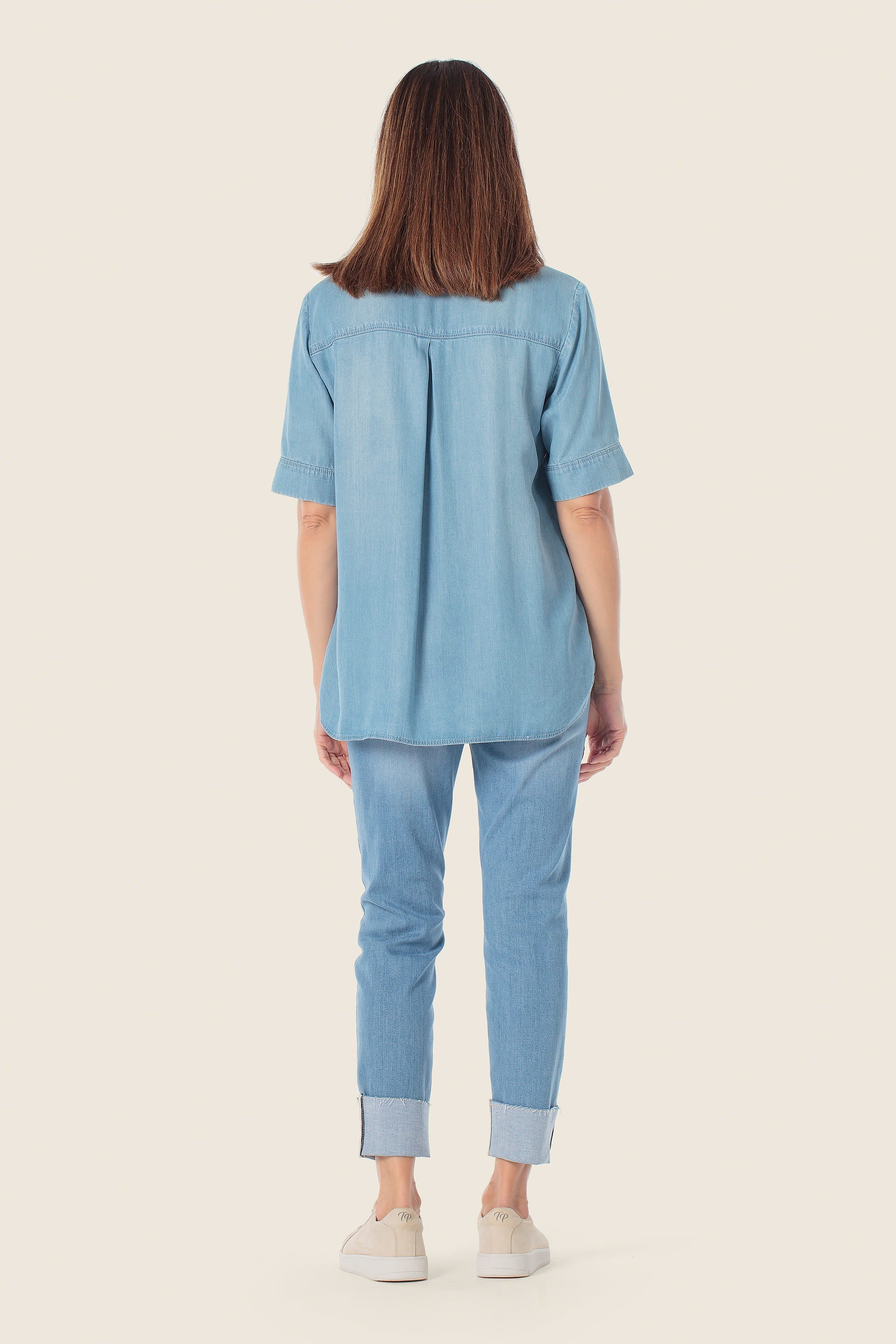 Lyocell-Jeansbluse mit kurzen Ärmeln