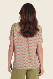 Bedruckte Viskosebluse mit V-Ausschnitt