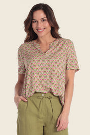 Bedruckte Viskosebluse mit V-Ausschnitt