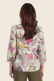Bedruckte Leinenbluse mit tropischem Blumenmuster