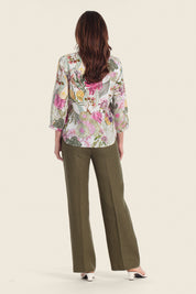 Bedruckte Leinenbluse mit tropischem Blumenmuster
