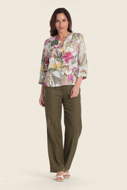Bedruckte Leinenbluse mit tropischem Blumenmuster