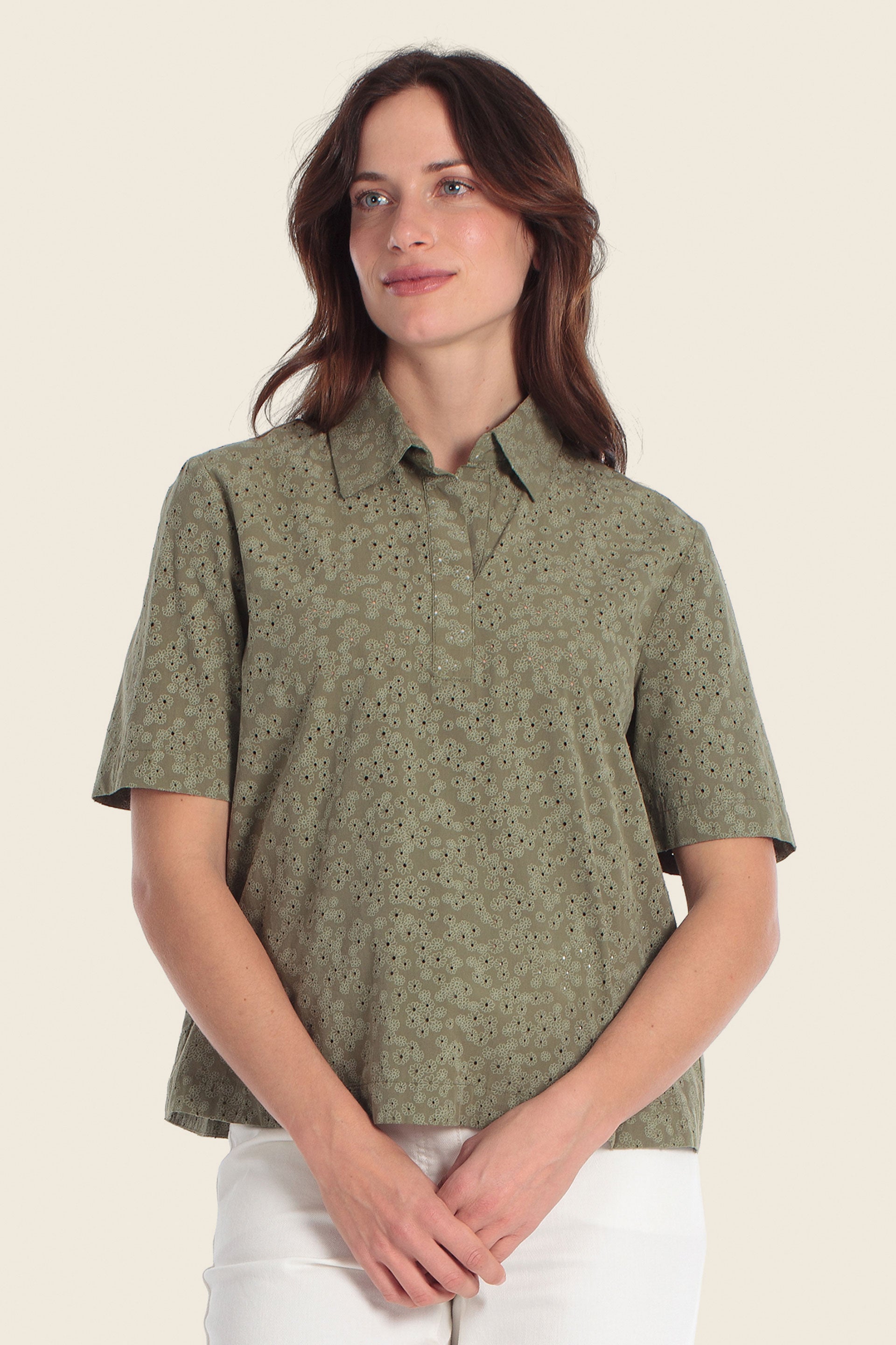 Bestickte Polobluse aus Baumwolle