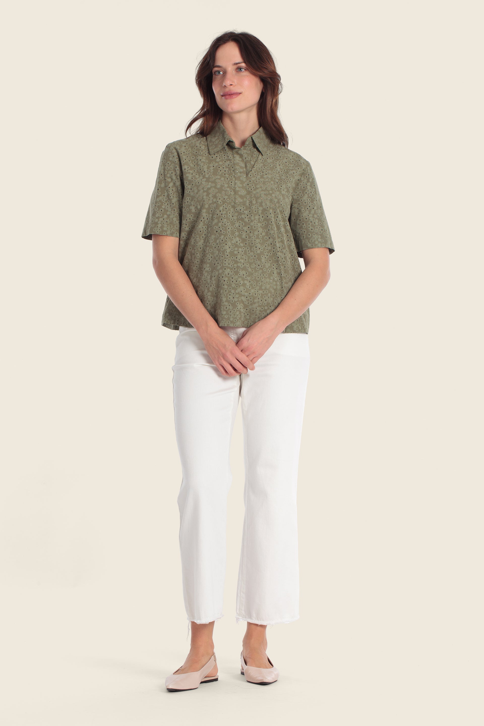 Bestickte Polobluse aus Baumwolle