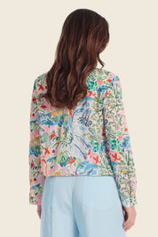 Bedruckte Baumwollbluse mit verstellbarem Saum