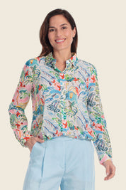 Bedruckte Baumwollbluse mit verstellbarem Saum