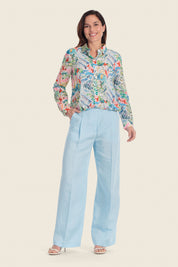 Bedruckte Baumwollbluse mit verstellbarem Saum
