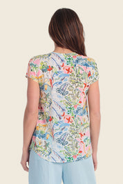Bedruckte Viskosebluse mit Rundhalsausschnitt