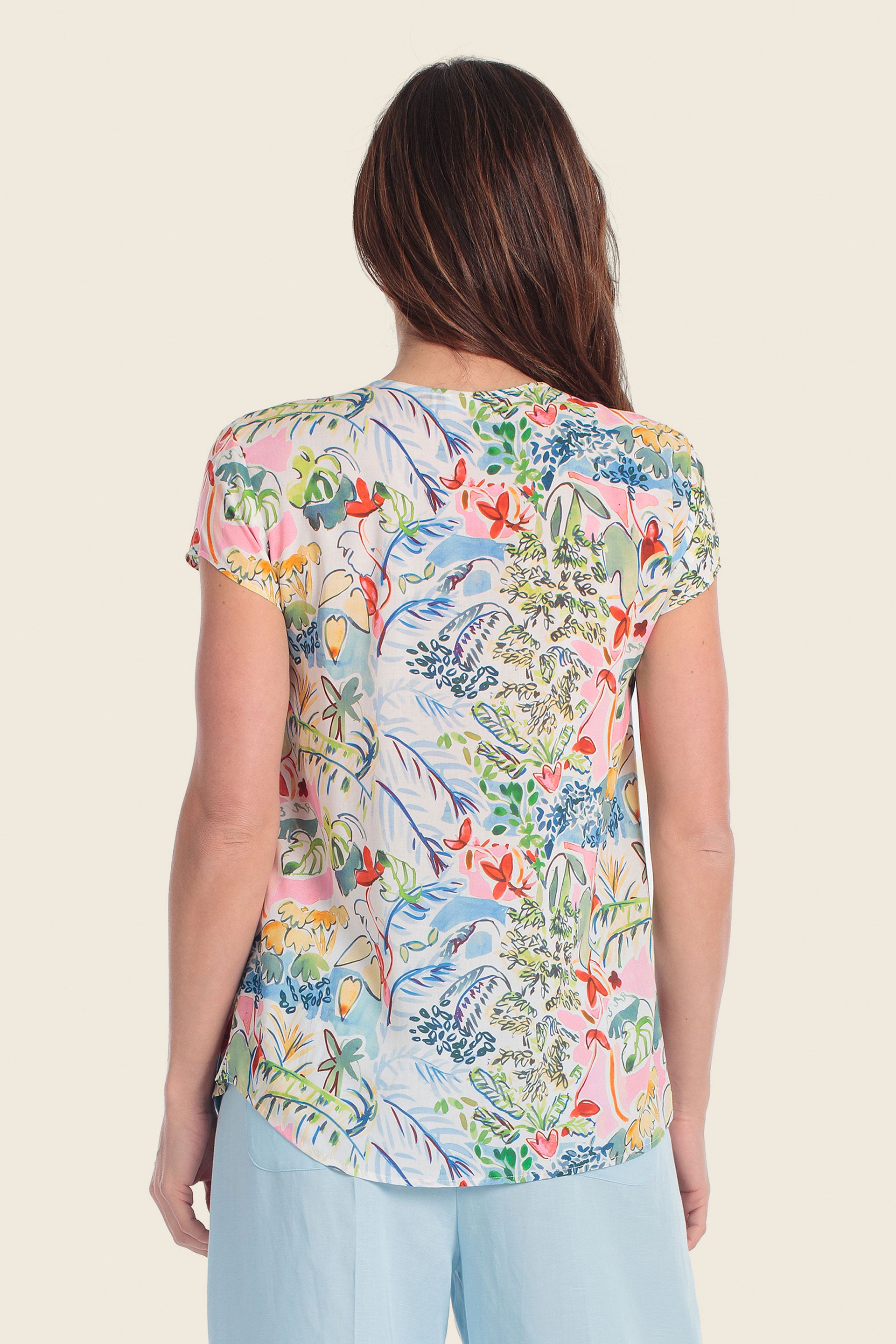 Bedruckte Viskosebluse mit Rundhalsausschnitt