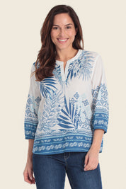 Bedruckte Baumwollbluse mit V-Ausschnitt