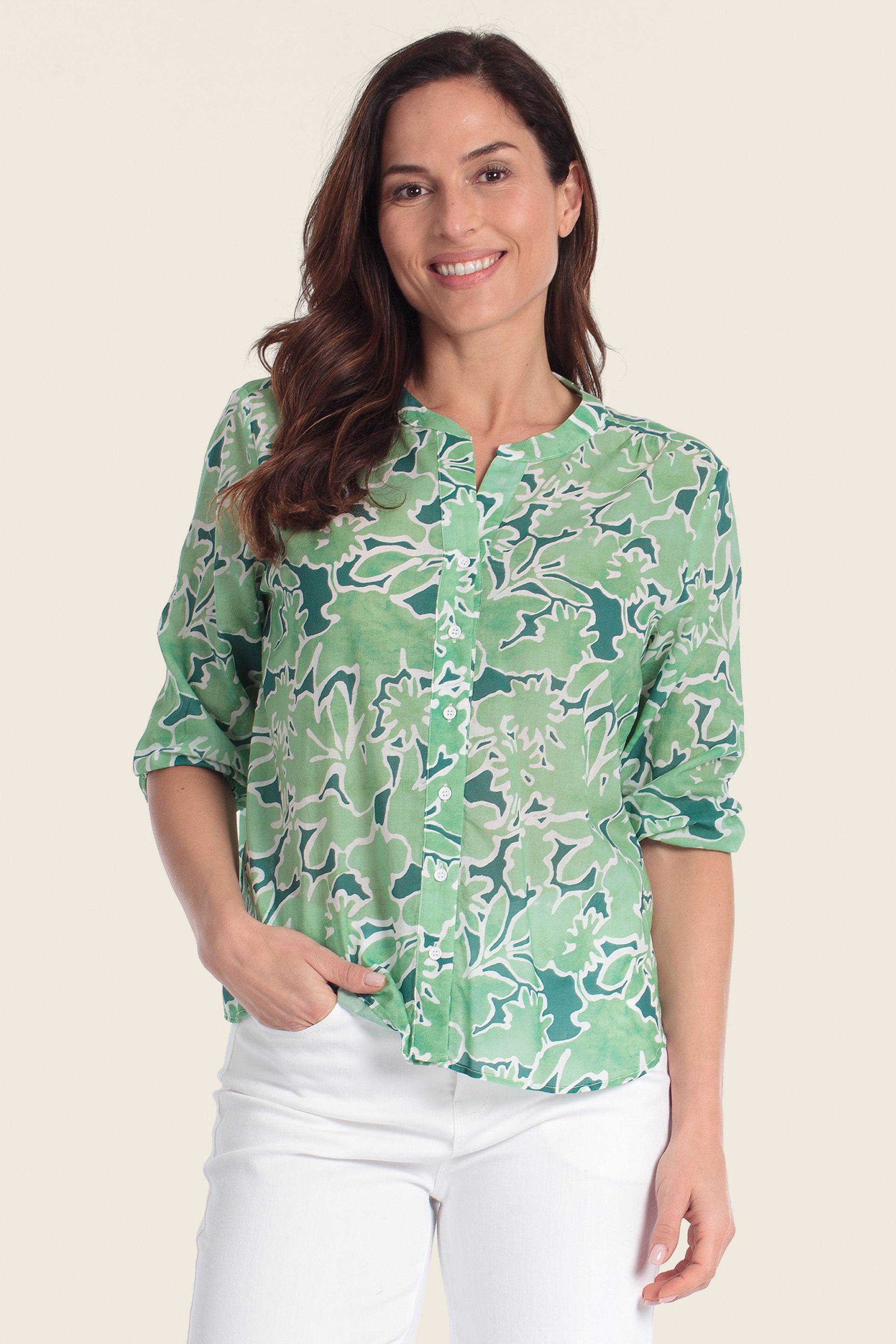 Bedrucktes Baumwollhemd mit Blumenmuster