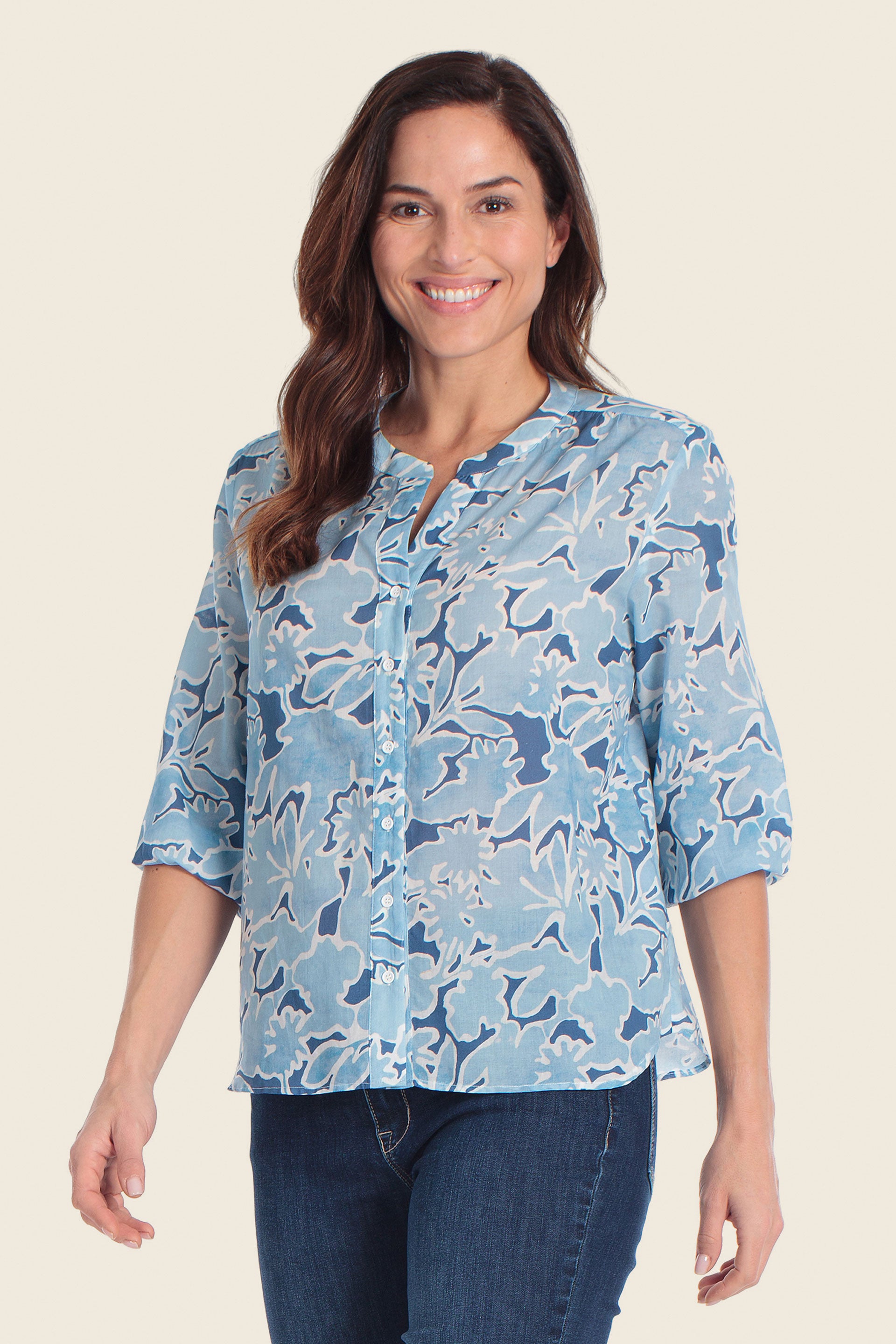 Bedrucktes Baumwollhemd mit Blumenmuster