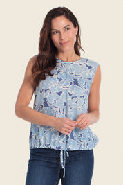Ärmellose Viskosebluse mit verstellbarem Saum