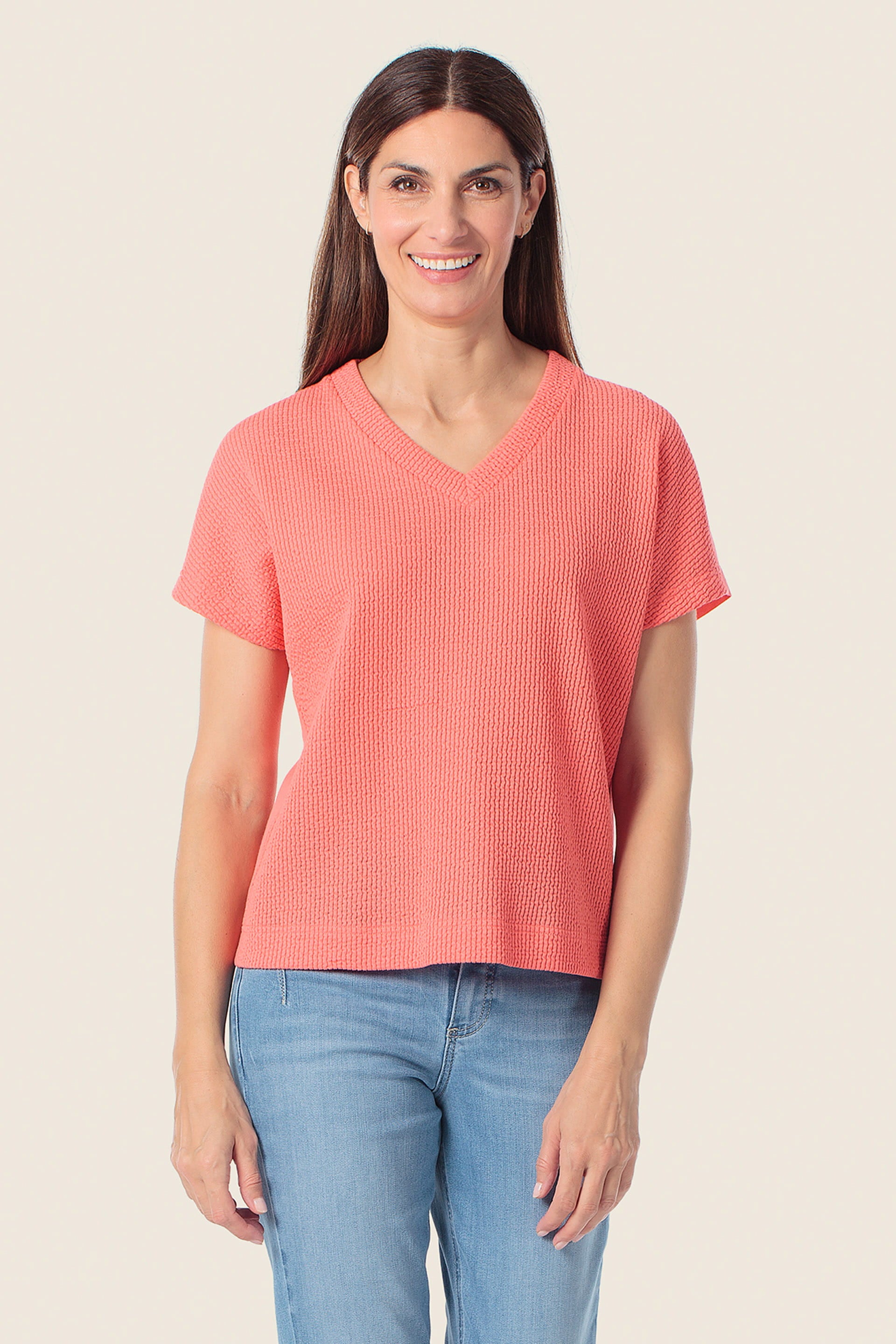 Strukturiertes T-Shirt mit V-Ausschnitt