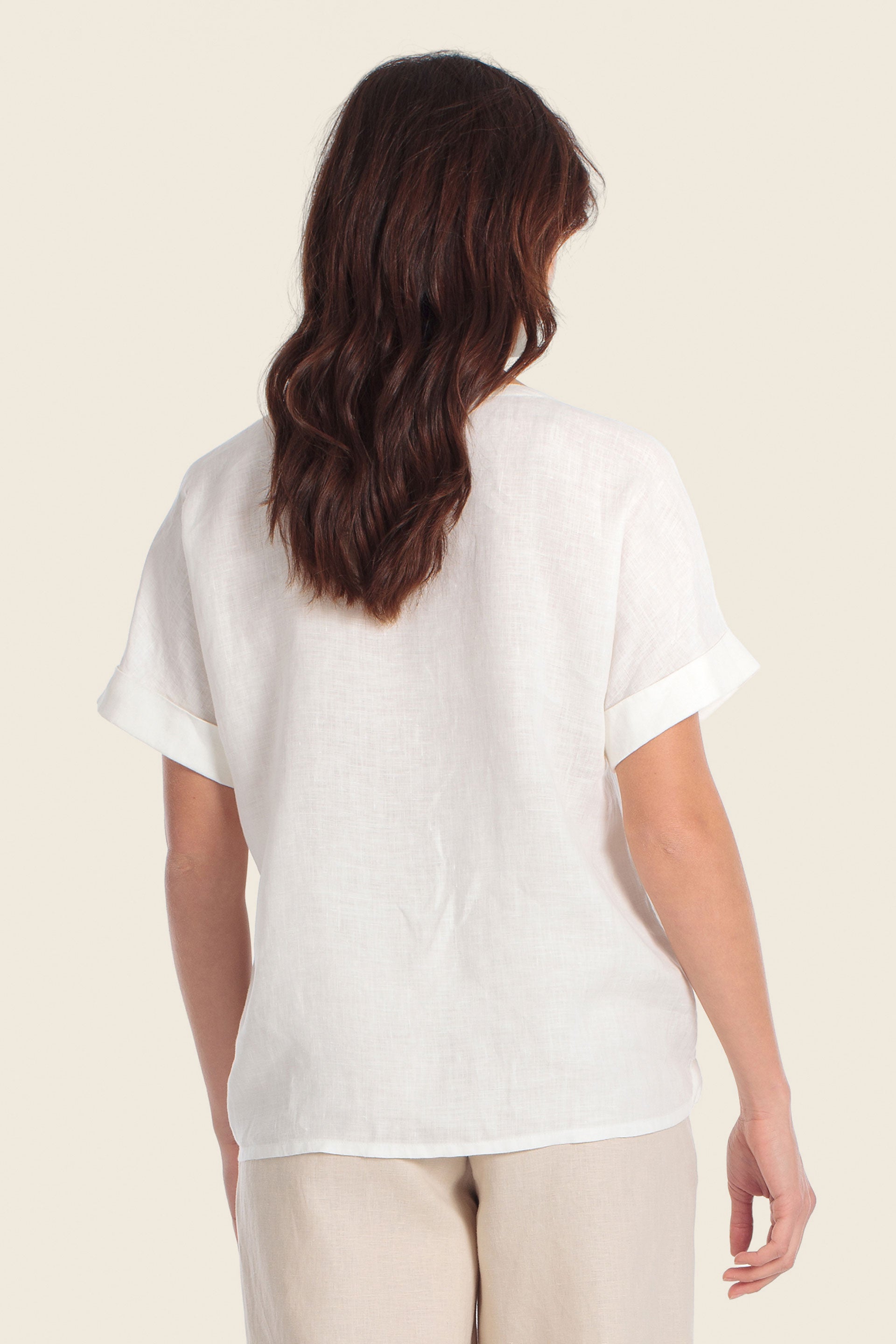 Leinen-T-Shirt mit verstellbarem Saum