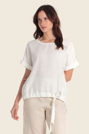 Leinen-T-Shirt mit verstellbarem Saum
