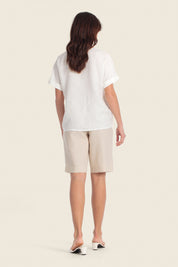 Leinen-T-Shirt mit verstellbarem Saum