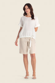 Leinen-T-Shirt mit verstellbarem Saum