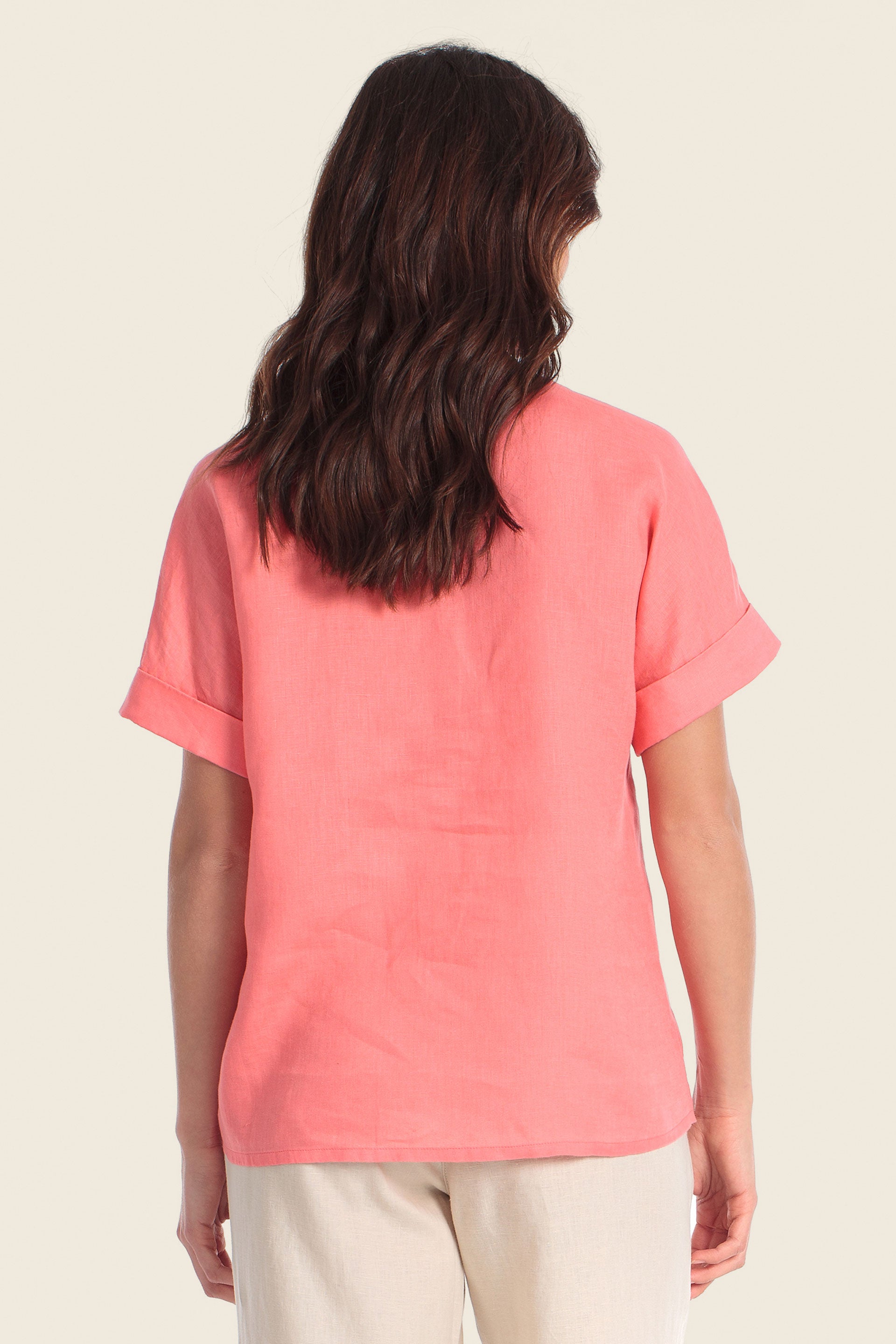 Leinen-T-Shirt mit verstellbarem Saum
