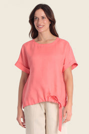 Leinen-T-Shirt mit verstellbarem Saum