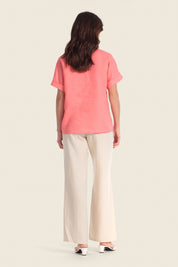 Leinen-T-Shirt mit verstellbarem Saum