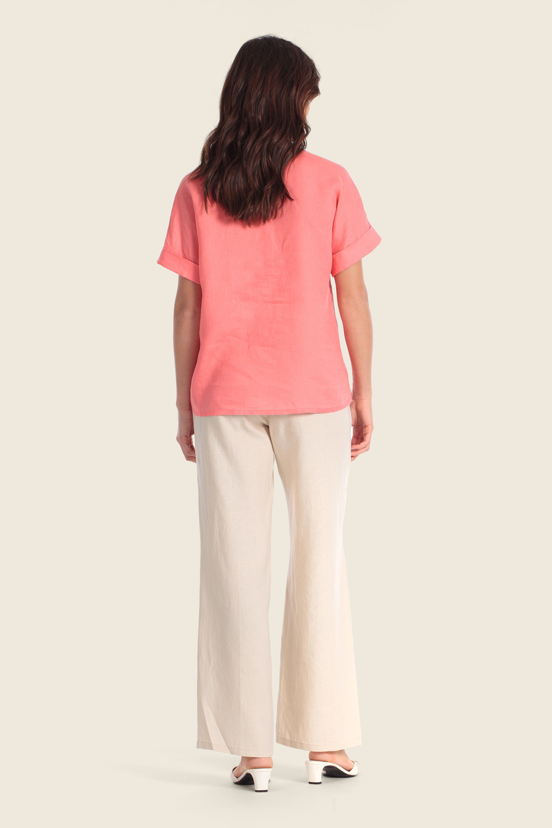 Leinen-T-Shirt mit verstellbarem Saum
