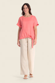 Leinen-T-Shirt mit verstellbarem Saum