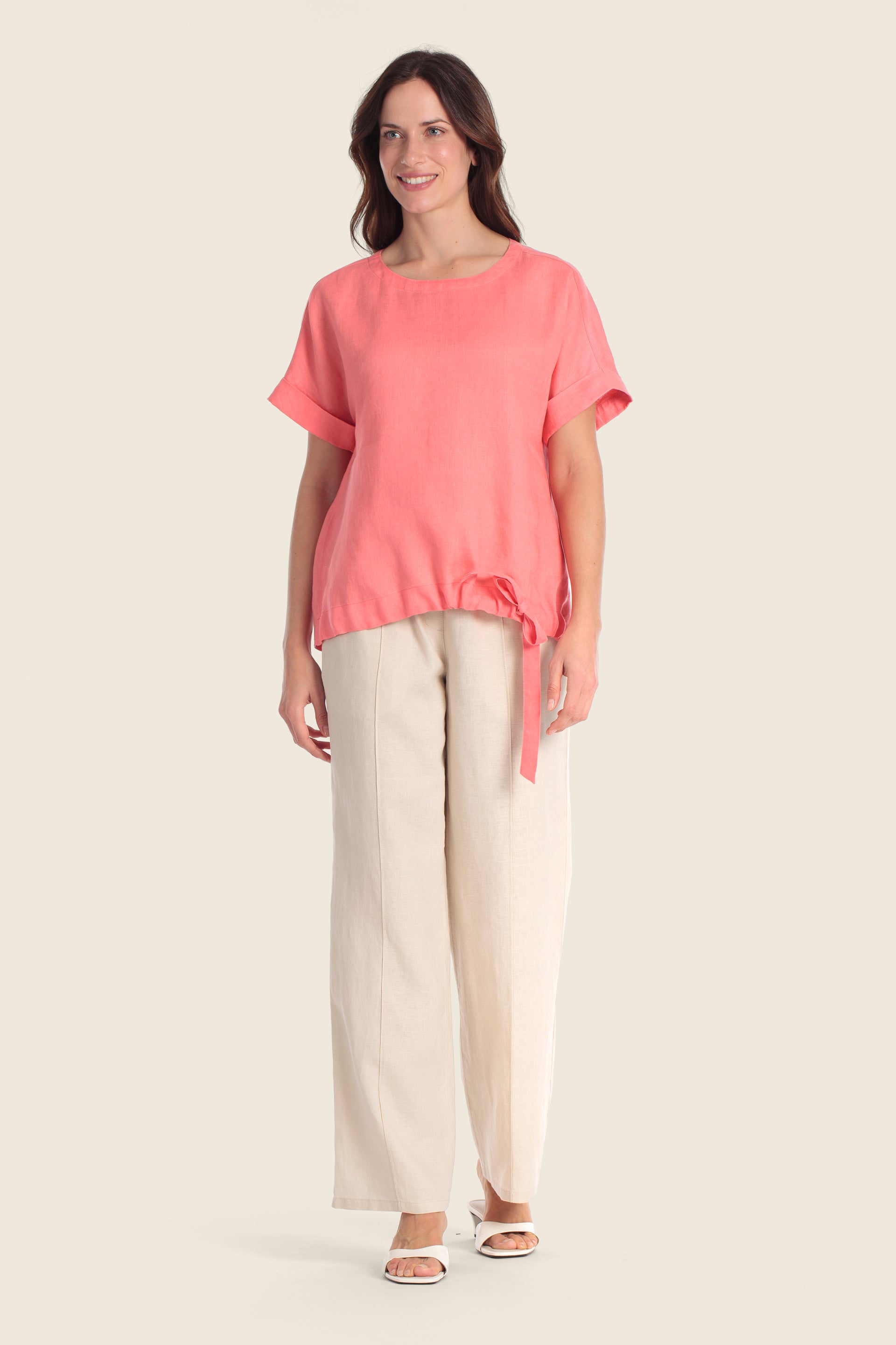 Leinen-T-Shirt mit verstellbarem Saum