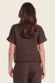 Leinen-T-Shirt mit verstellbarem Saum