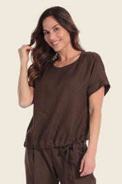 Leinen-T-Shirt mit verstellbarem Saum