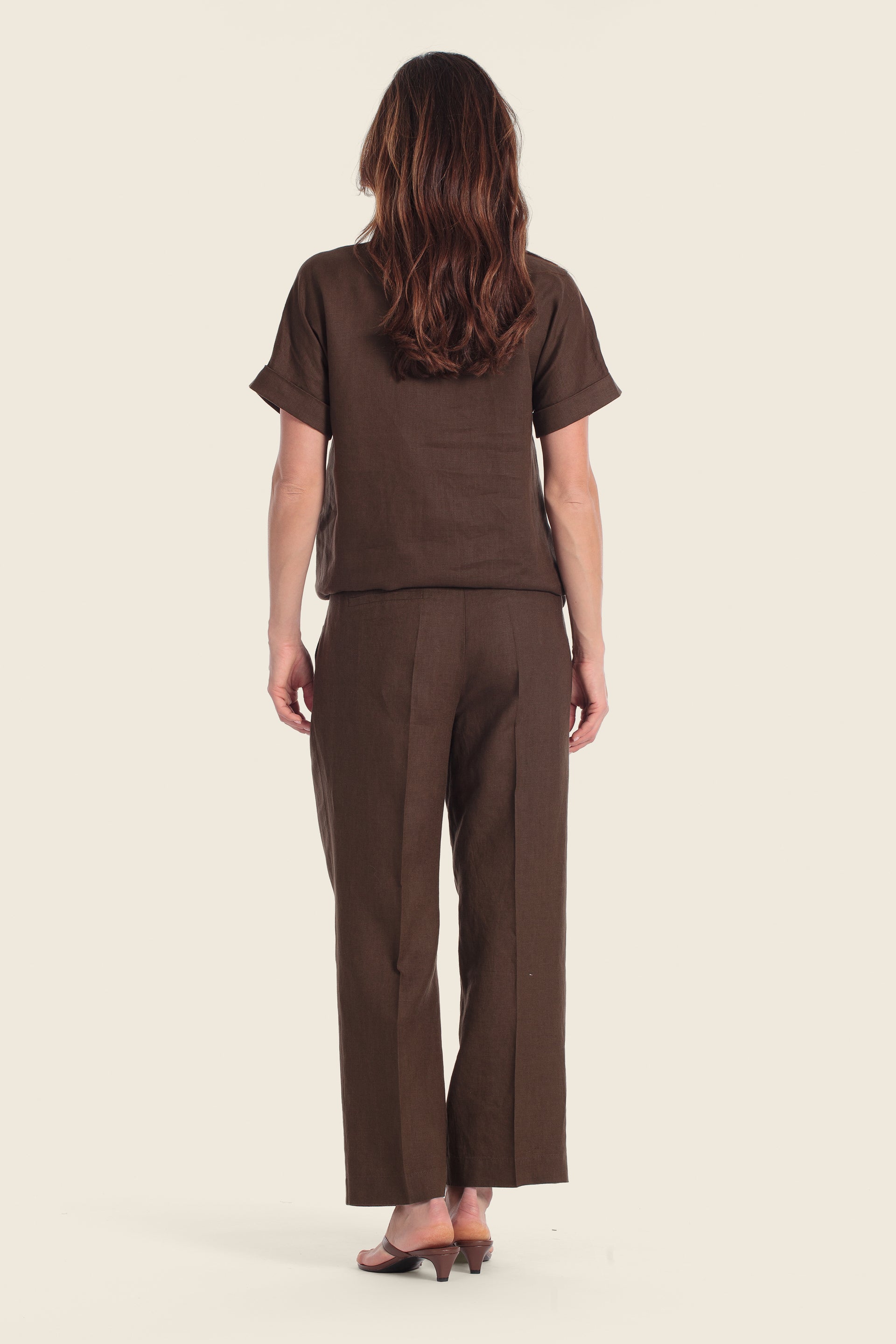 Leinen-T-Shirt mit verstellbarem Saum
