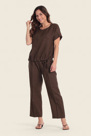 Leinen-T-Shirt mit verstellbarem Saum