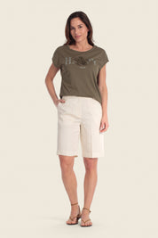 T-Shirt aus Baumwollmischgewebe mit floralem Applikationsdruck