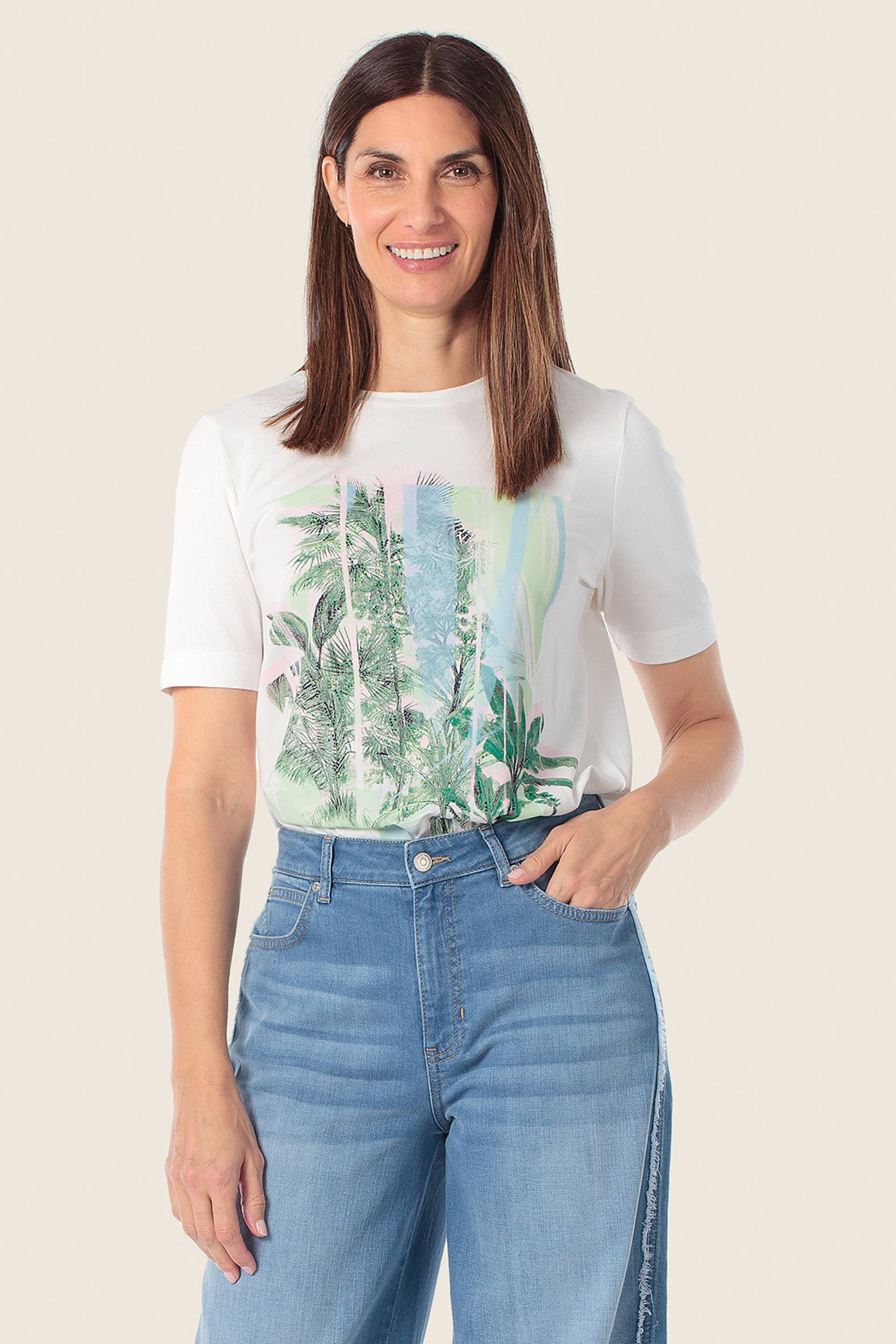 Gerry Weber T-Shirt Donna Maniche Corte - In Lyocell E Cotone, Stampa Frontale