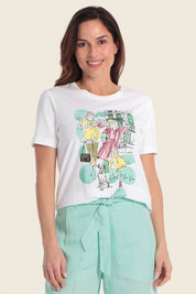 Bedrucktes T-Shirt aus Baumwollmischgewebe mit Einkaufsmotiv