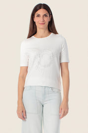 Bedrucktes T-Shirt mit Strassverzierungen