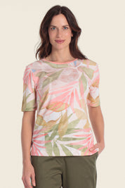 Bedrucktes T-Shirt aus Baumwollmischgewebe mit tropischem Design