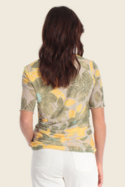 Bedrucktes Mesh-T-Shirt mit floralem Blättermuster