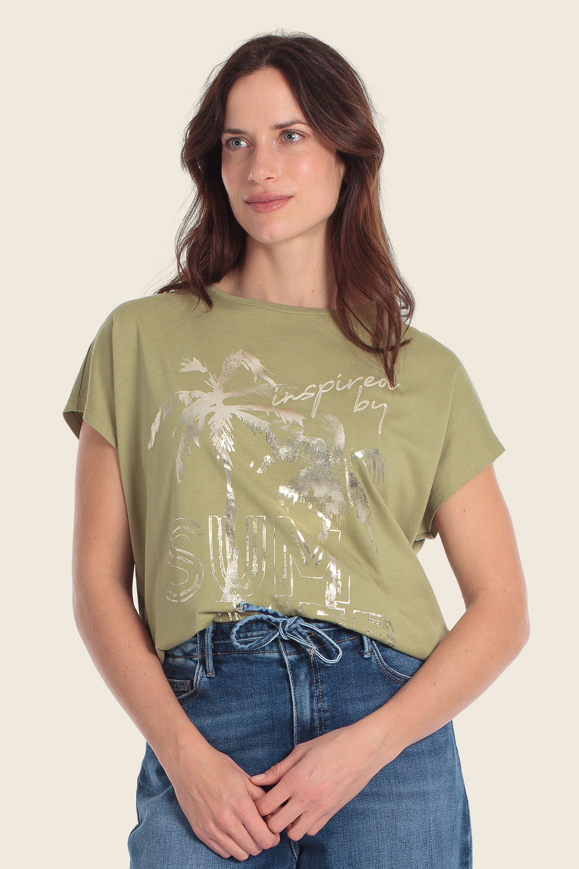 T-Shirt aus Baumwollmischgewebe mit Palmenmuster