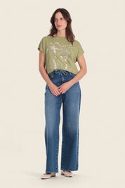 T-Shirt aus Baumwollmischgewebe mit Palmenmuster