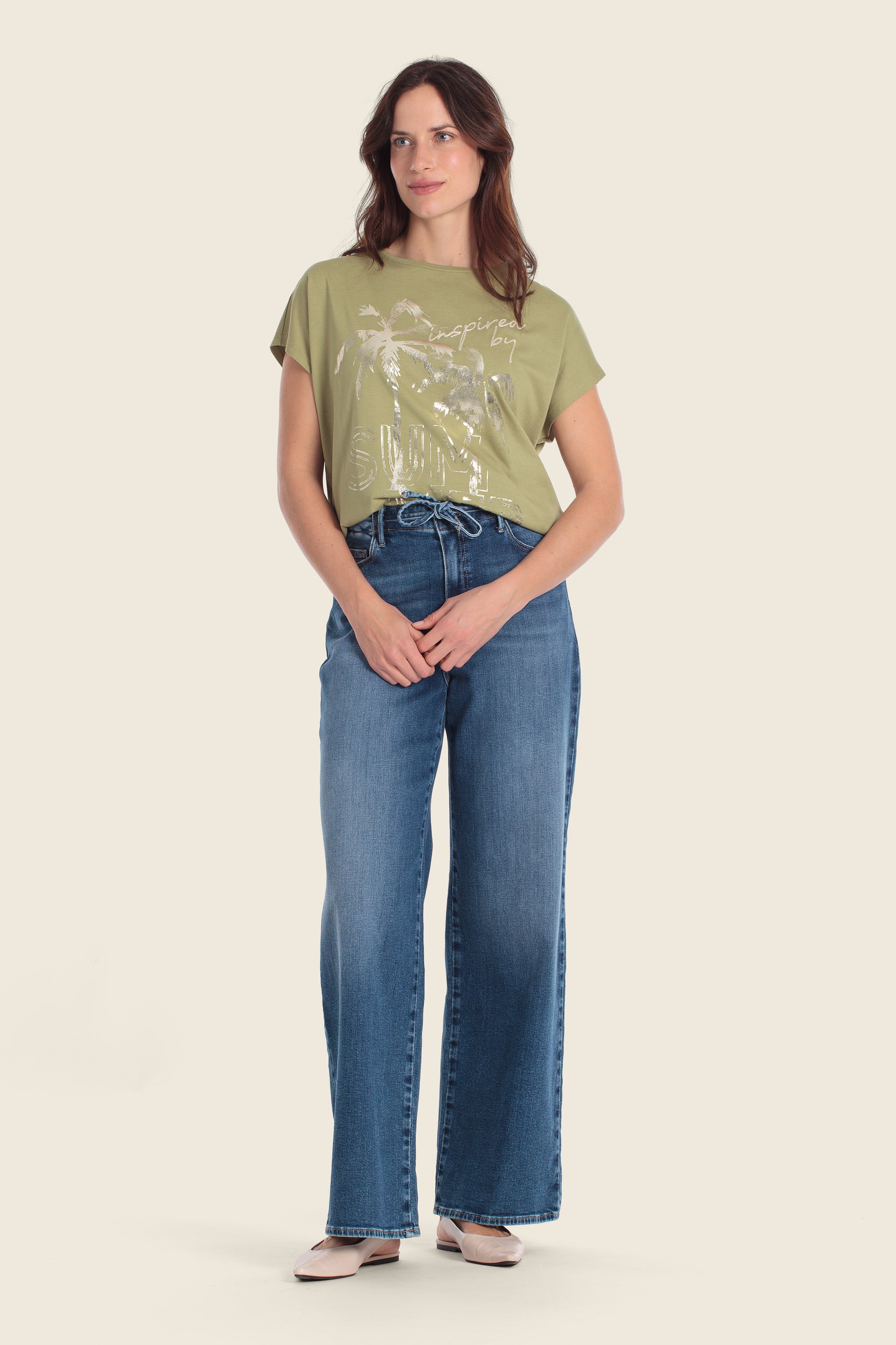 T-Shirt aus Baumwollmischgewebe mit Palmenmuster