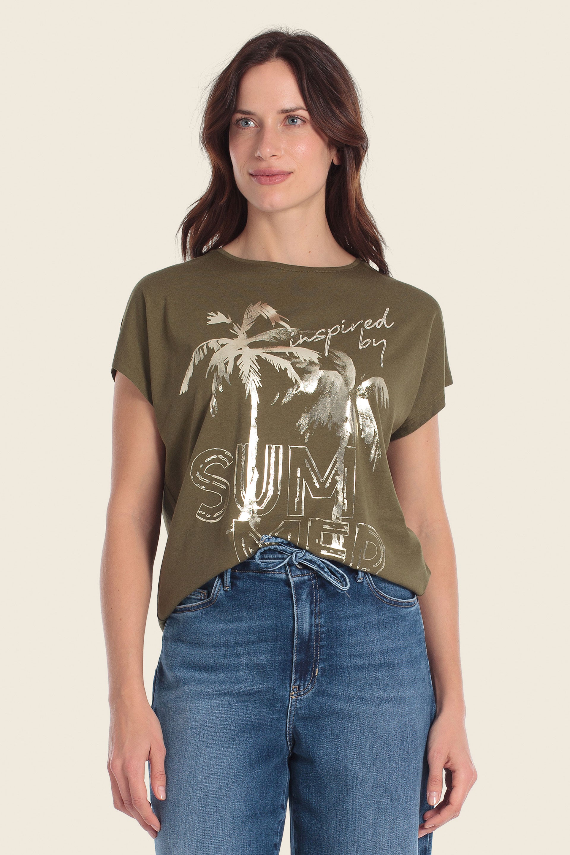T-Shirt aus Baumwollmischgewebe mit Palmenmuster